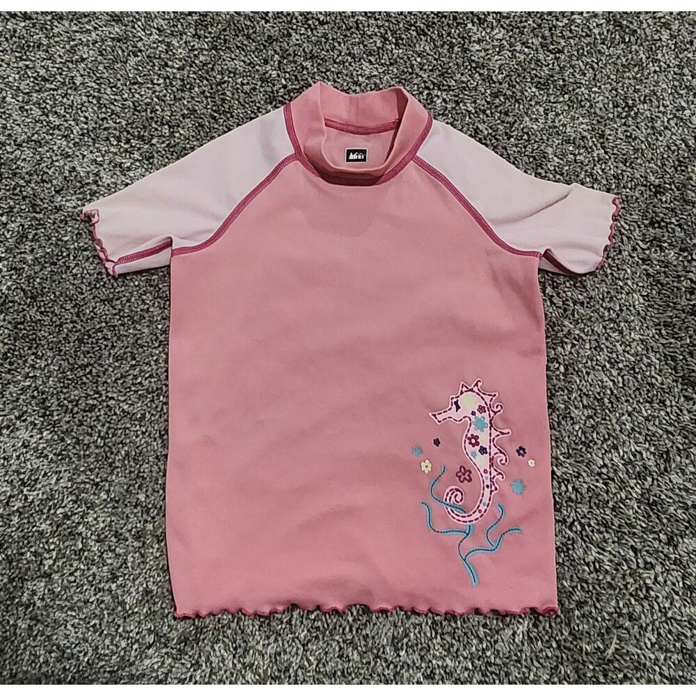REI Pink Rash Guard Swim Shirt High Collar Short Sleeves